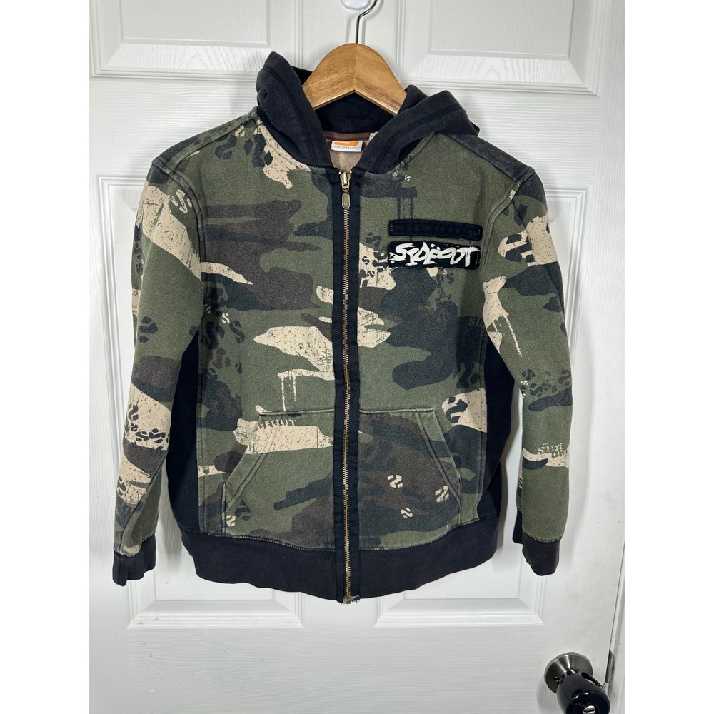 Sideout Full Zip Hoodie Boys M 10/12 Green Camo Fleece Lined Sweatshirt Skater